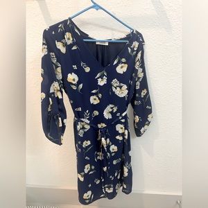 Blue Longsleeve Floral Print Dress